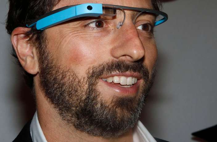 Google founder Sergey Brin poses for a portrait wearing Google Glass glasses before the Diane von Furstenberg  Spring/Summer 2013 collection show during New York Fashion Week