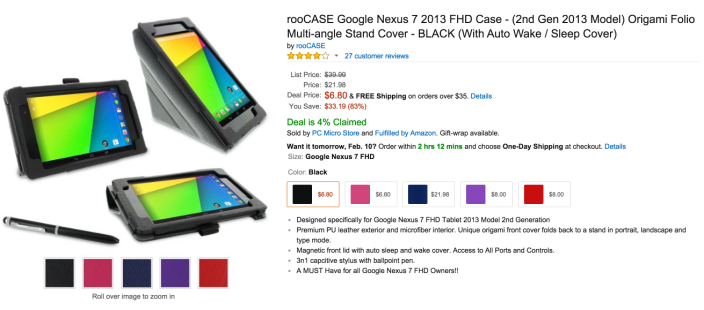Amazon.com: rooCASE Google Nexus 7 2013 FHD Case - (2nd Gen 2013 Model) Origami Folio Multi-angle Stand Cover - BLACK (With Auto Wake : Sleep Cover): Computers & Accessories 2015-02-09 13-02-29