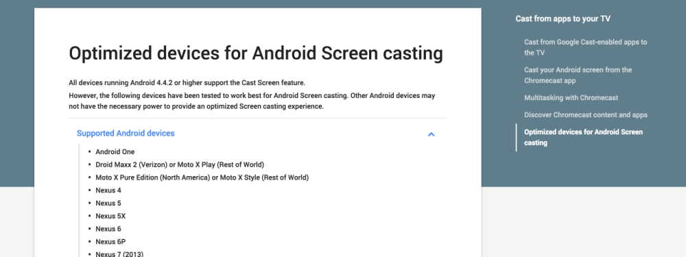 Optimized devices for Android Screen casting - Chromecast Help 2015-10-05 09-26-33