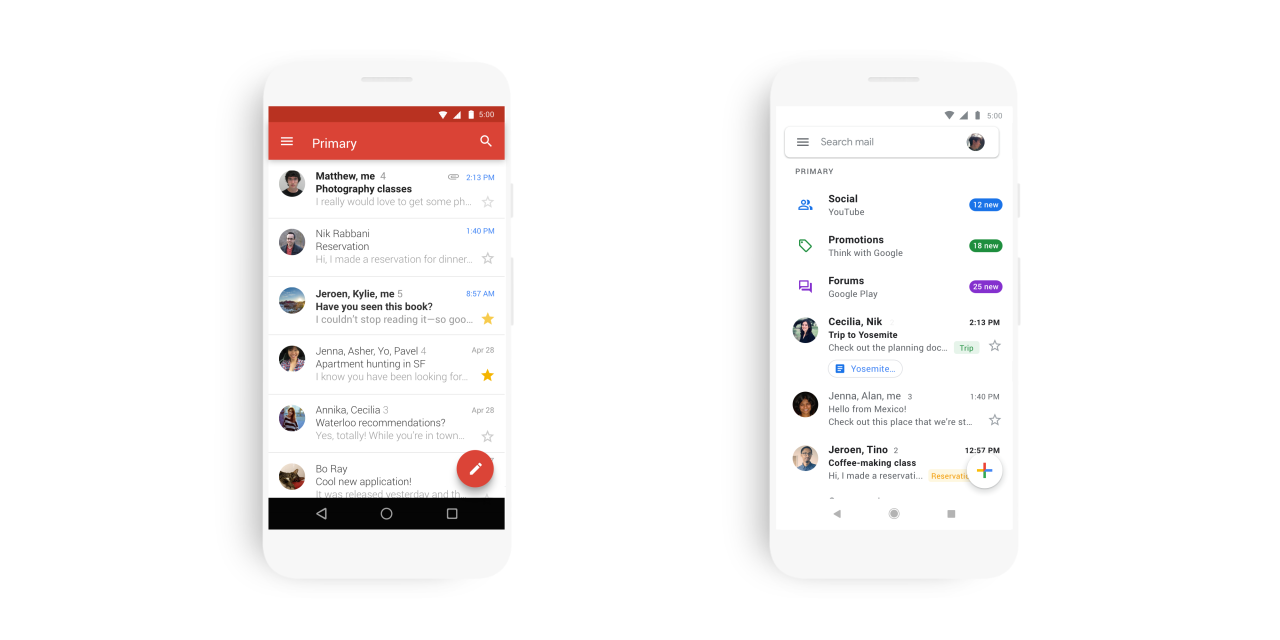 Gmail Android iOS Google Material Theme