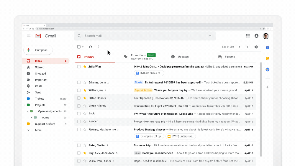 Gmail dynamic email AMP Docs