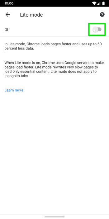 Google Chrome Android Data saving lite mode