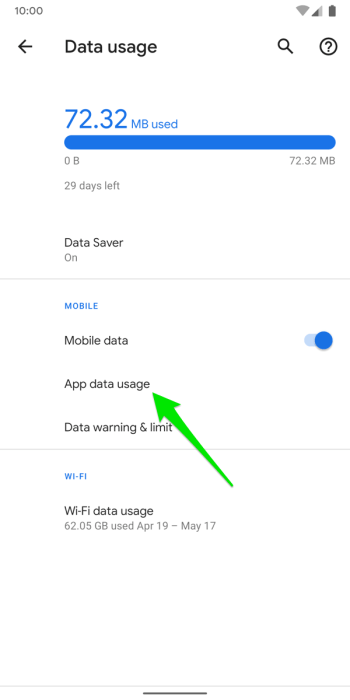 Android Q Data Usage Settings Screen