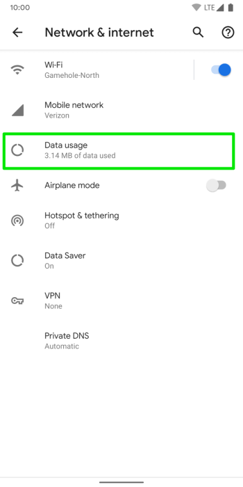Android Q Network and Internet Settings Screen