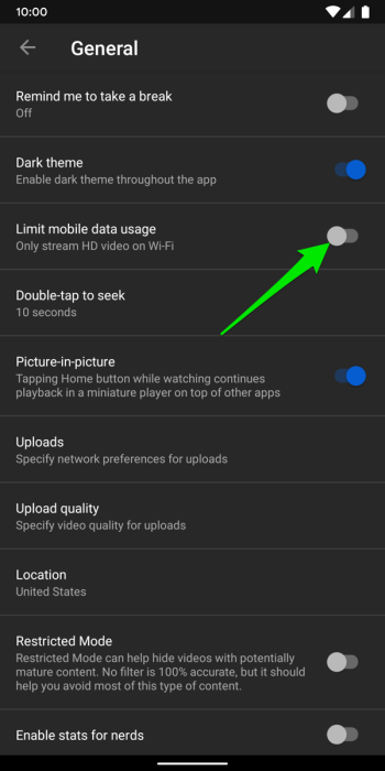 YouTube Android App Data Saving mode