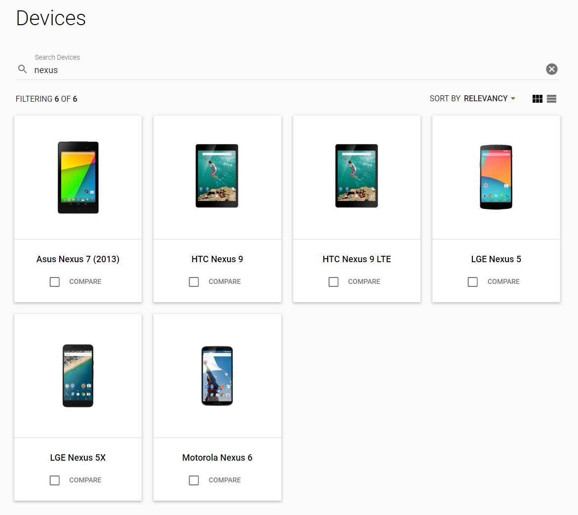 android enterprise list nexus devices