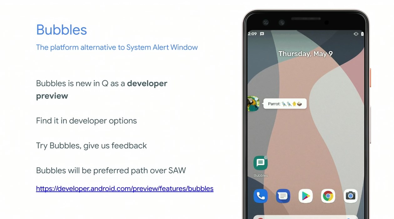 android q bubbles developer preview