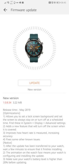 Huawei Watch GT Always on Display