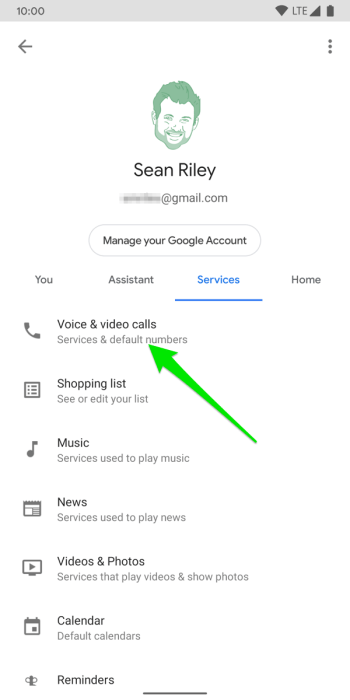 Google Home app for Android Settings menu Services tab