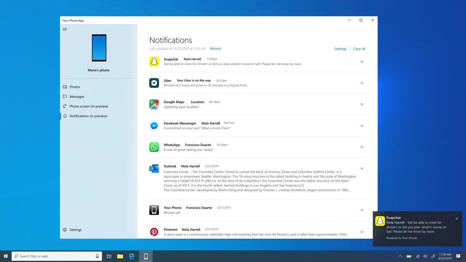 windows 10 your phone android notifications