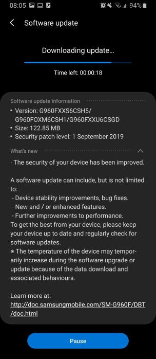 Galaxy S9 September patch