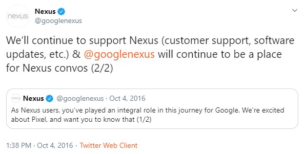 nexus twitter account confirm support