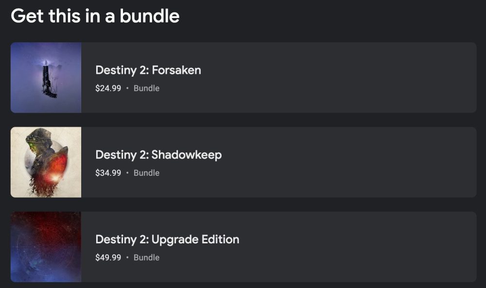 Stadia Destiny 2 purchase