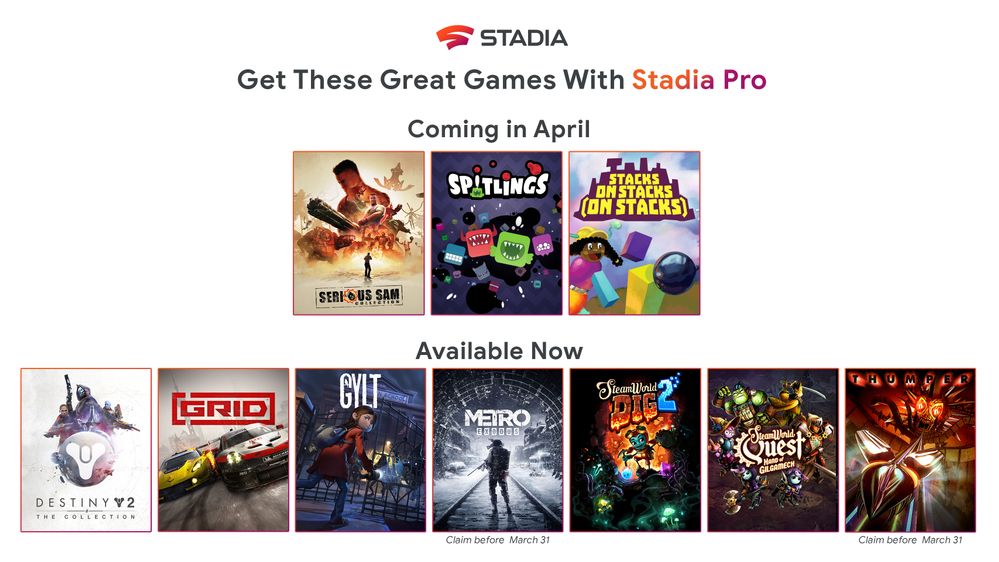 Stadia Pro April 2020 games
