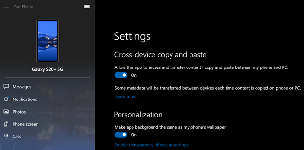 your phone windows 10 clipboard copy paste sharing samsung galaxy s20
