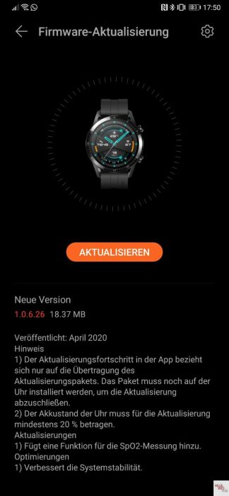 Huawei Watch GT2e SpO2 update
