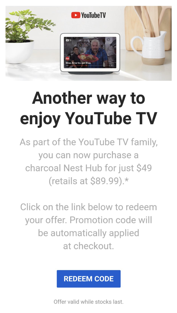 youtube tv nest hub promo discount
