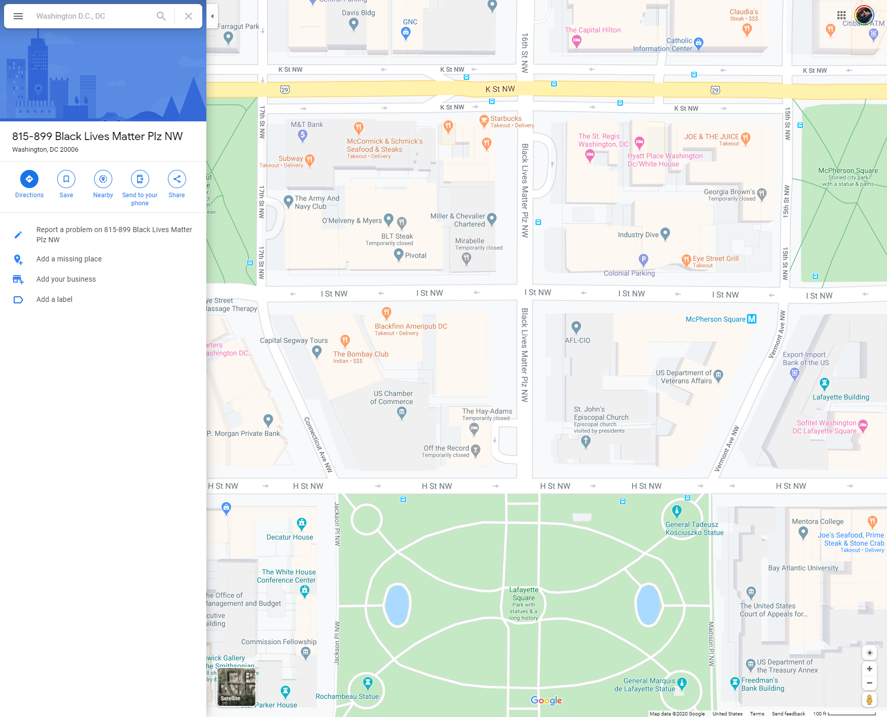 google maps black lives matter plaza washington dc