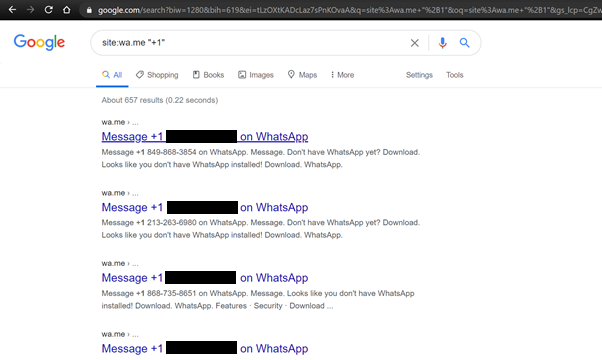 google search whatsapp click to chat data leak