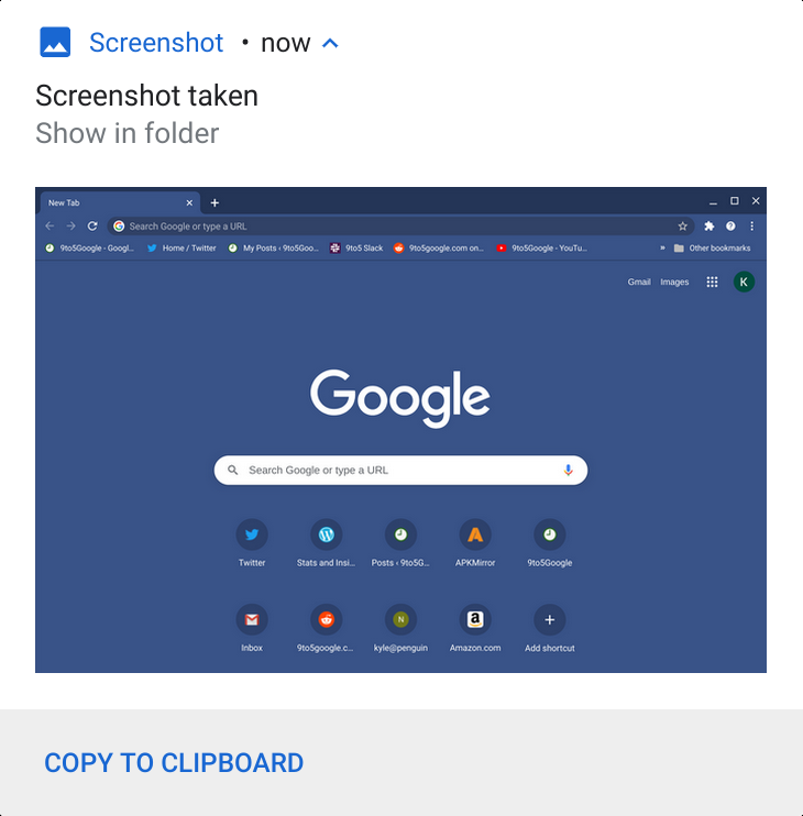 Chrome OS / Chromebook screenshot notification