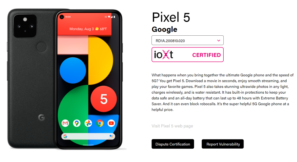 Pixel 5 Android Enterprise Recommended + ioXt