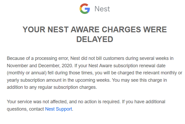 Nest Aware bill