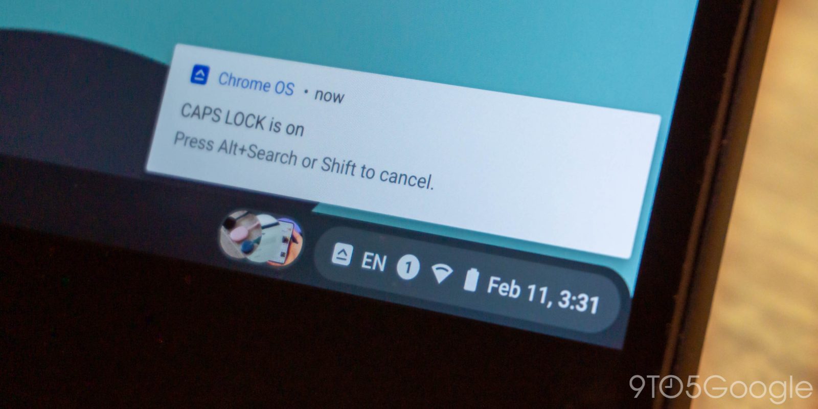 Chrome OS date and notification icons in shelf