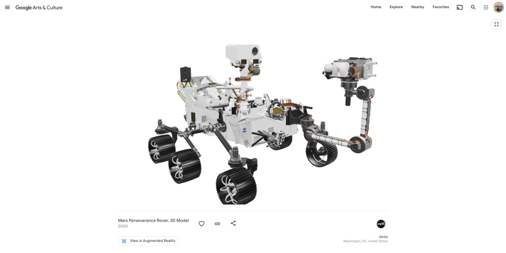 3D model of Perseverance rover in Google Arts & Culture