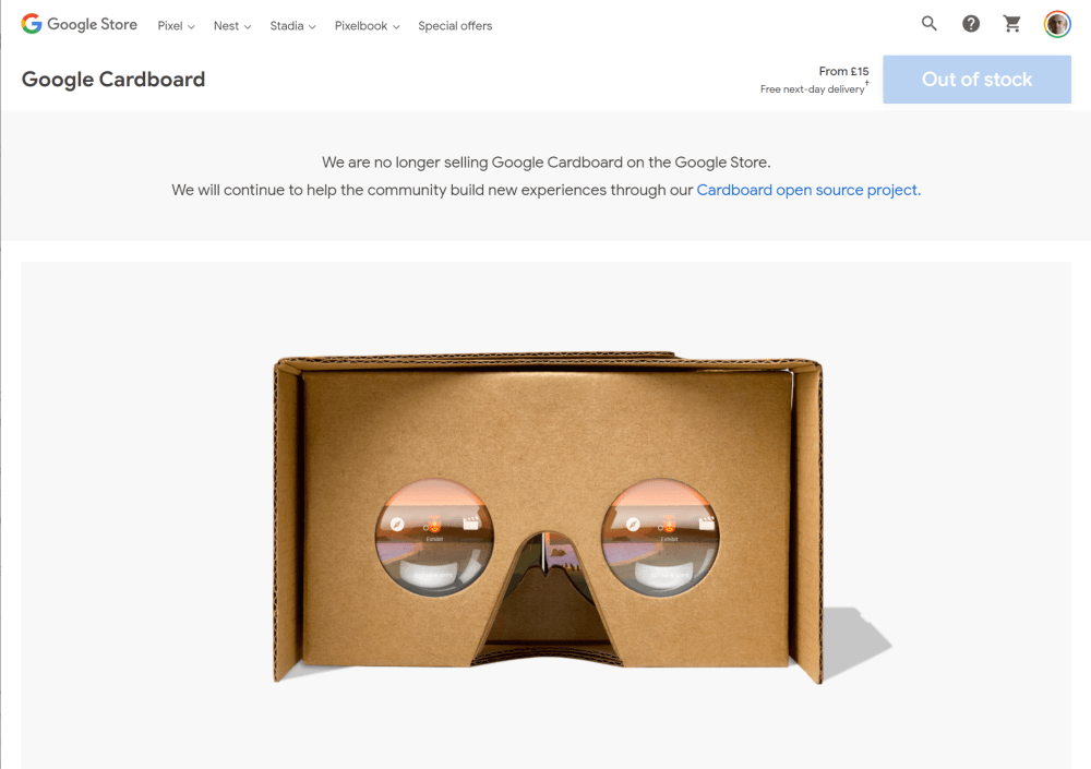 google cardboard no longer for sale on Google Store