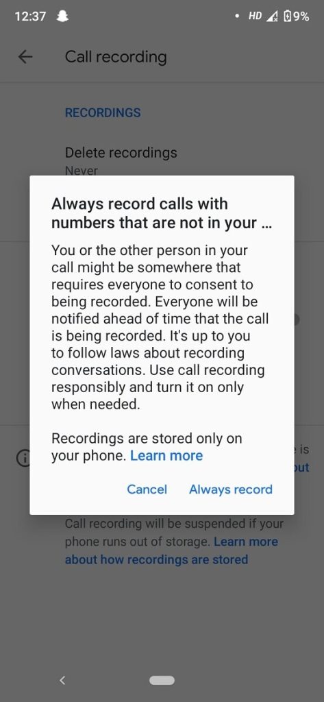 google phone record calls
