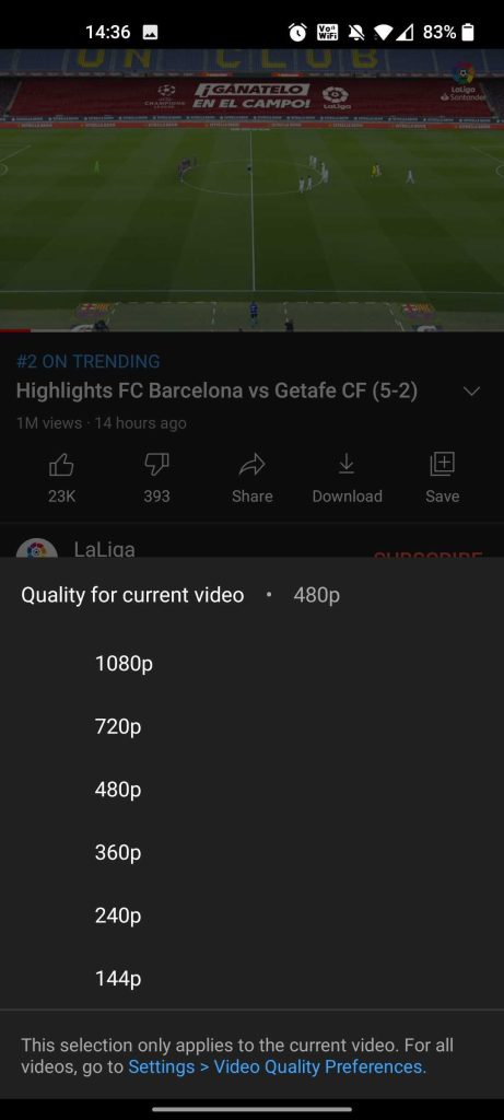 youtube video resolution mobile