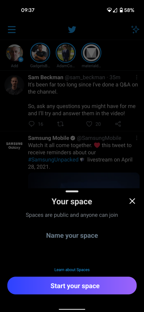 twitter spaces android