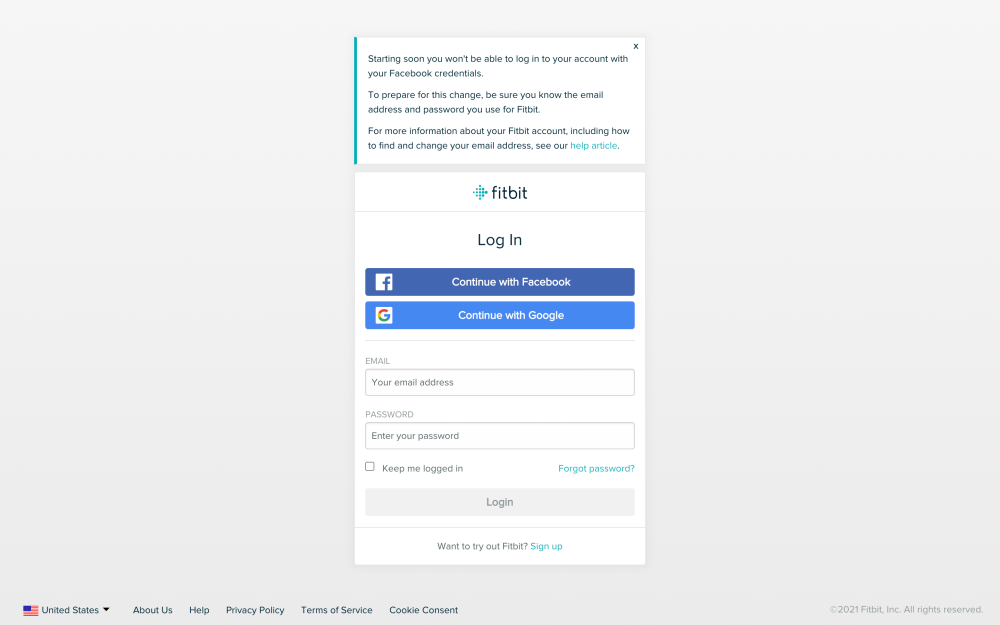 Fitbit Facebook log in
