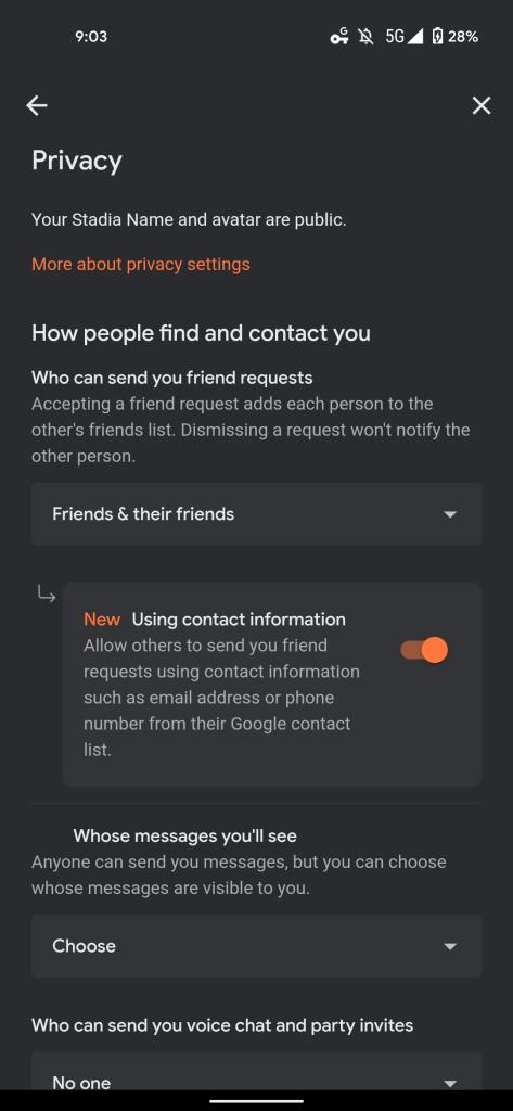 Stadia friend phone email
