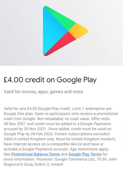 google one £4 credit