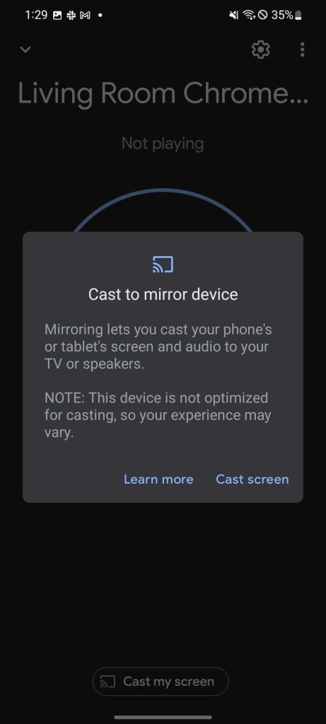 Accept prompt to mirror device