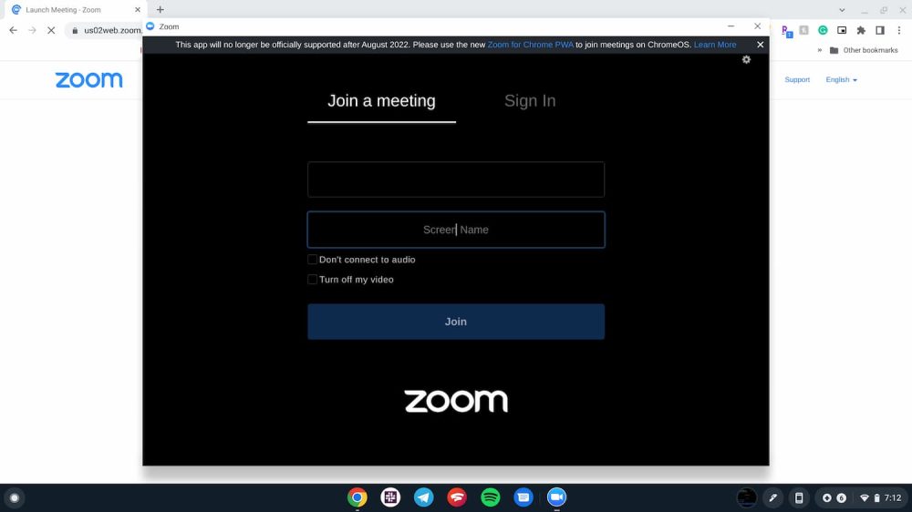 zoom chromebooks app shutdown