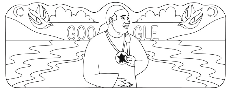 Outline draft of Google Doodle for Charlie Hill, featuring streams in the background