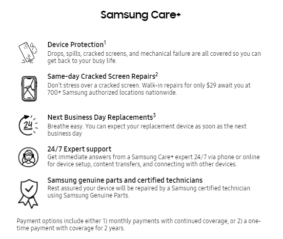 samsung care+ repair for galaxy z fold 4 and flip 4
