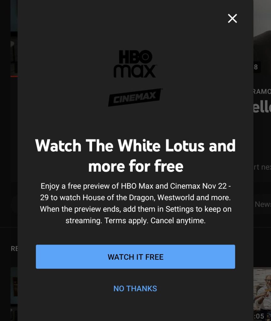 YouTube TV free HBO