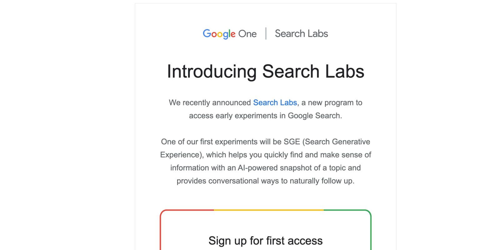 Google One Search Labs