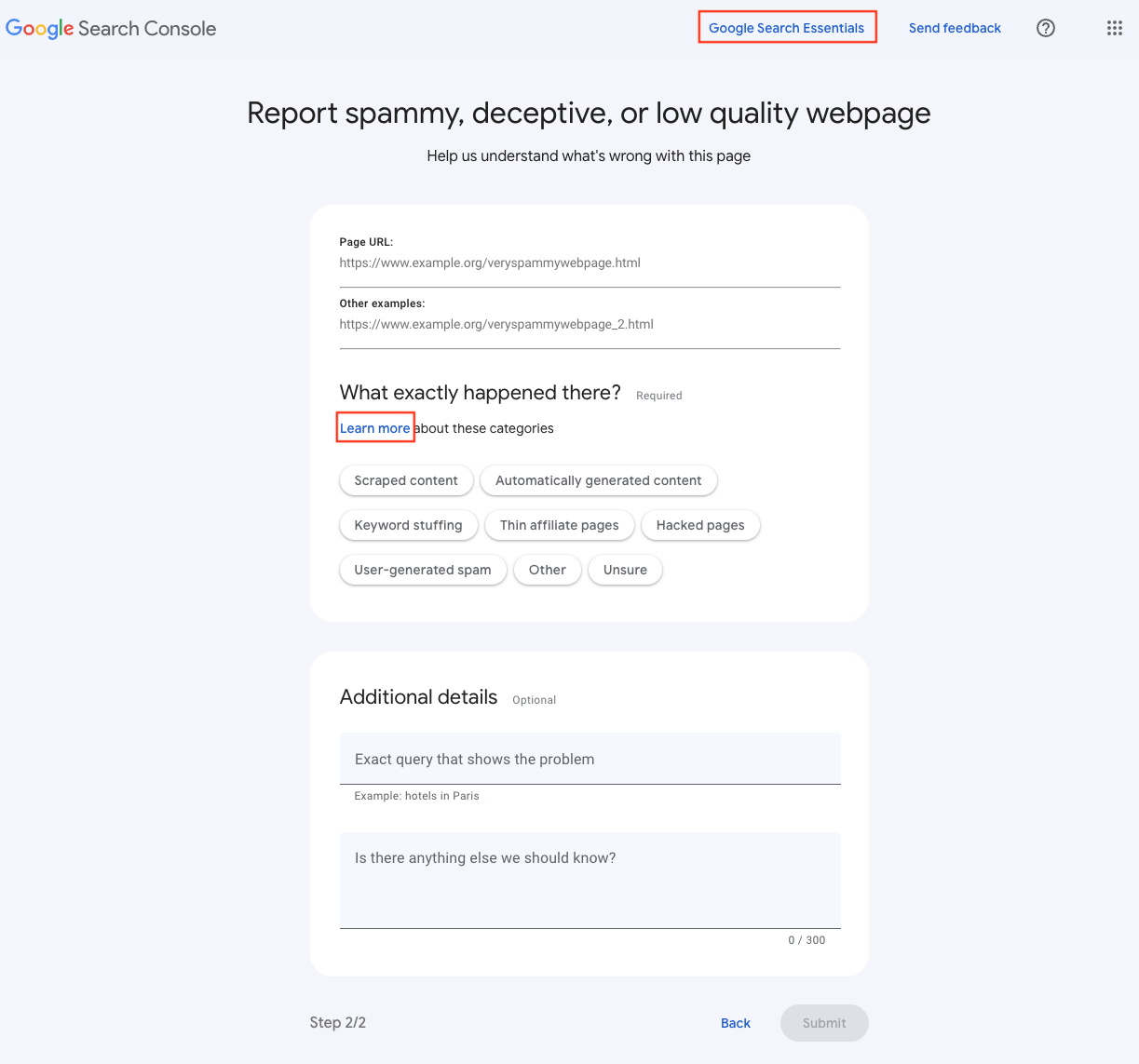 Google report spam