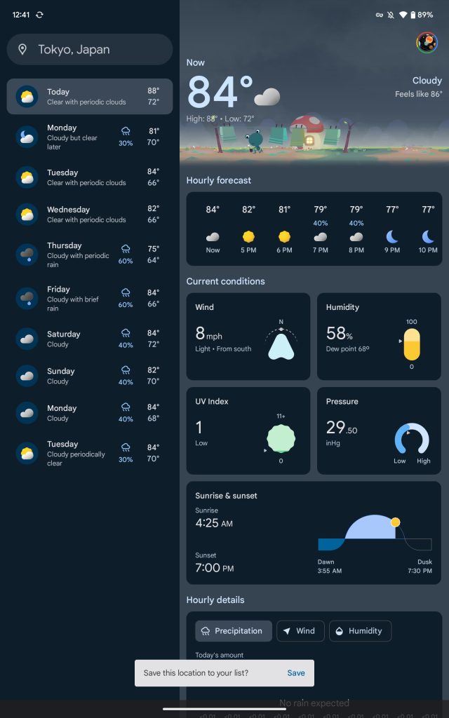 Google Weather Pixel Tablet