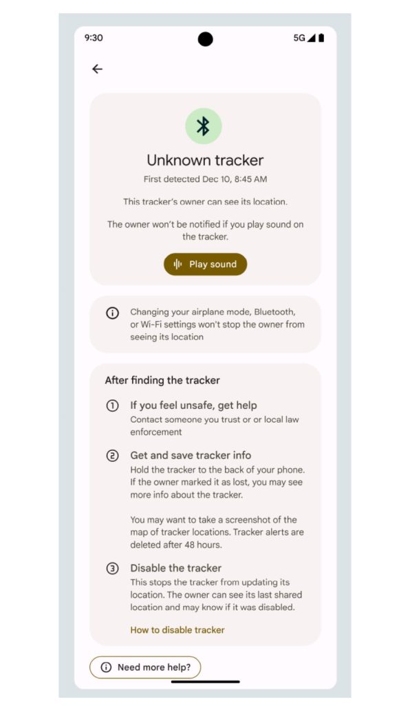 Android unknown tracker alerts