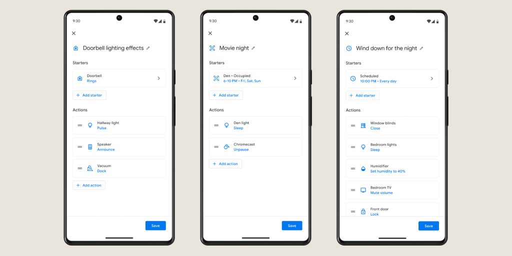 Google Home new starters actions