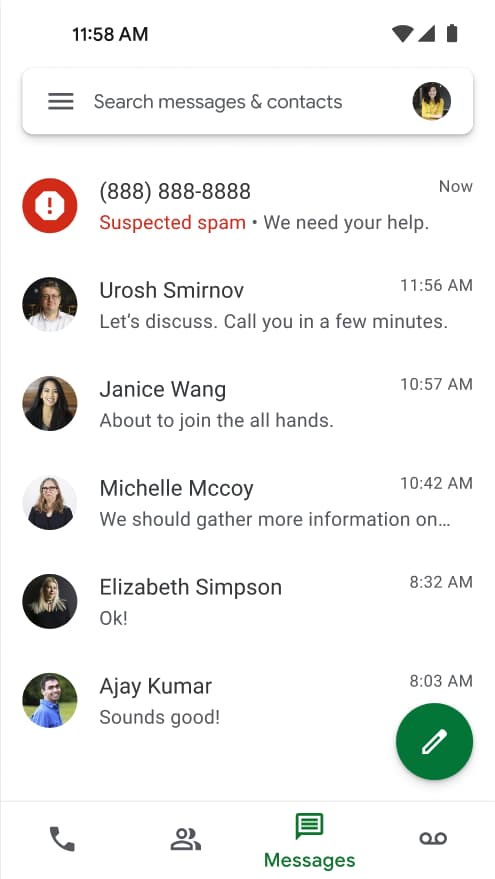 Google Voice spam text